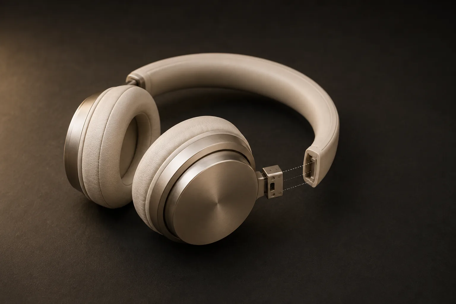 Concept illustration: familiar ivory headphones with a small hinge housing separated to reveal the overlooked replacement part.